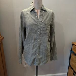 J.Crew XS Classic-Fit 100% Linen Woman's Button Front Shirt Soft Grass Color